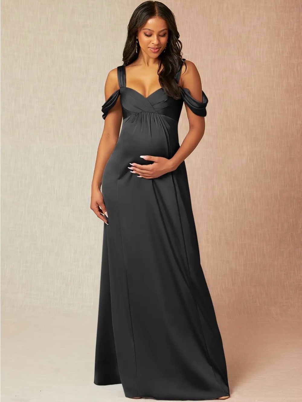 Azazie Rhea Stretch Satin Bridesmaid Dress Black Custom Size Bust 32 Hip 36 NEW